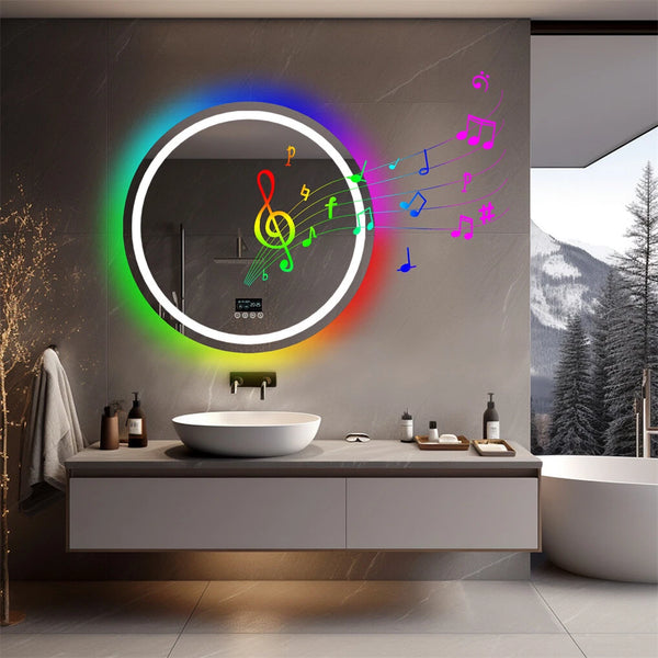 Bluetooth Led Bathroom Mirror w/ RGB Lights Date Time Temperature Makeup Mirror