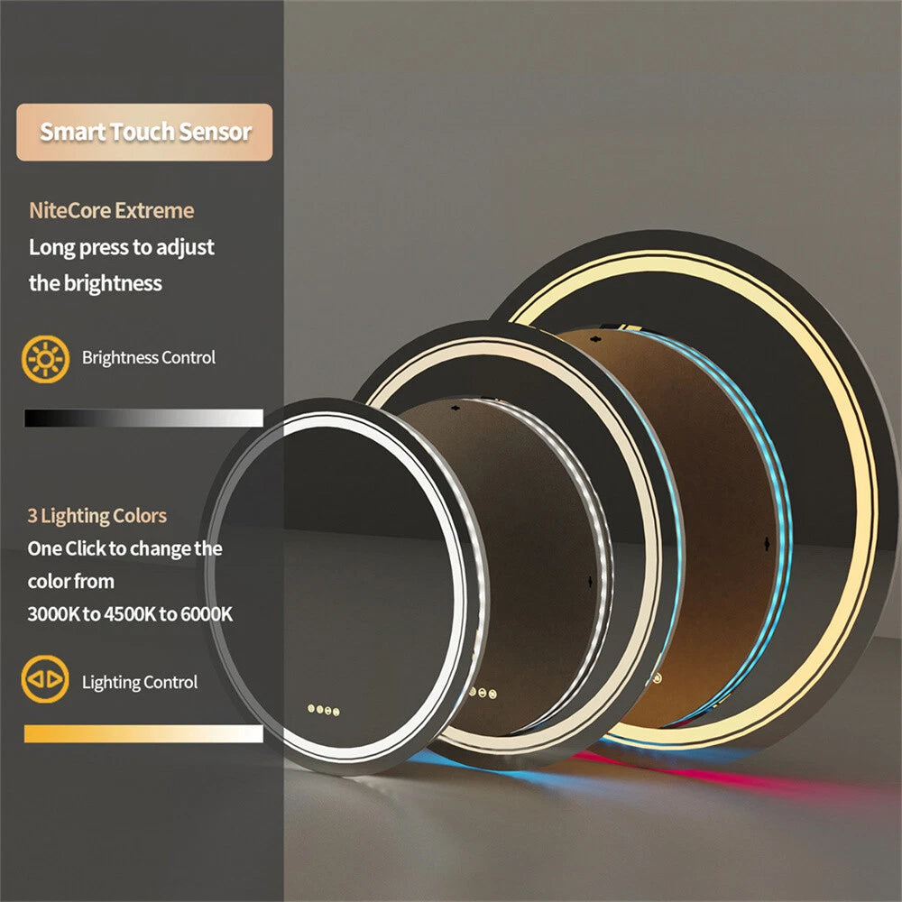 Round Bathroom HD Vanity Mirror RGB Multicolor Backlit+Adjustable Front-Lighted