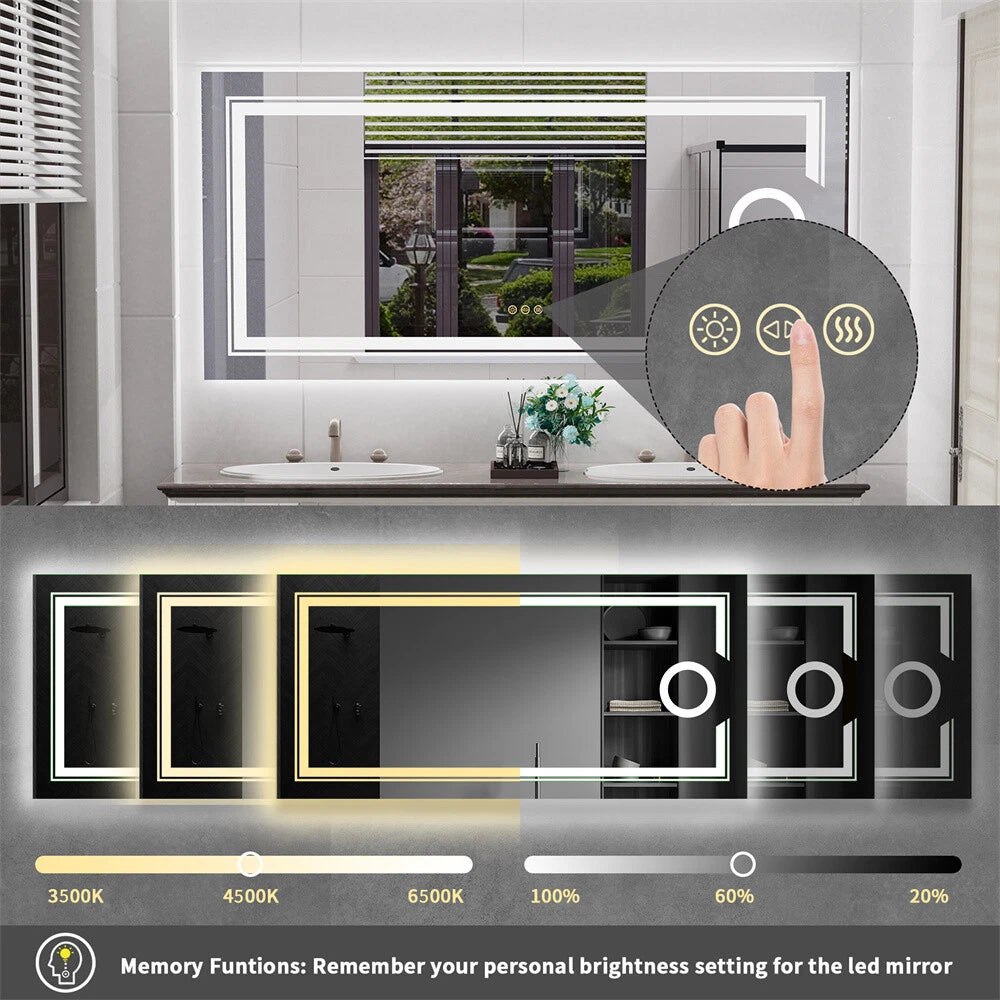 Large LED Bathroom Mirror Wall Mounted Vanity Touch Dimmable Magnifying Mirrors
