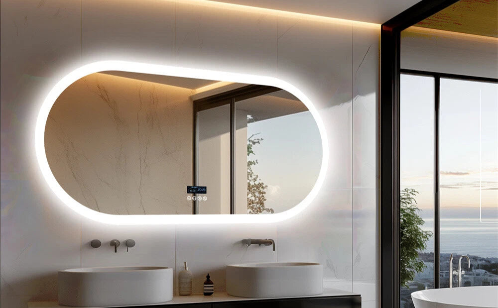 Large Bluetooth LED Bathroom Mirror Wall Vanity Mirror Dimmable Anti-fog Touch