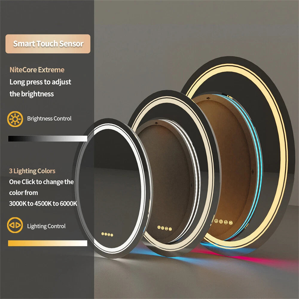 Oval Bathroom HD Vanity Mirror RGB Multicolor Backlit+Adjustable Front-Lighted