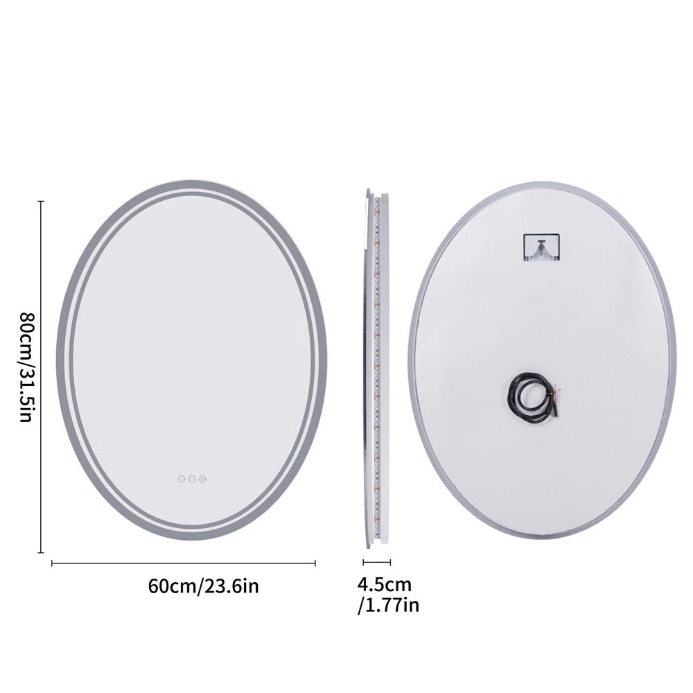 Oval LED Bathroom Mirror Frontlit & Backlit AntiFog Dimmable Wall Vanity Mirror