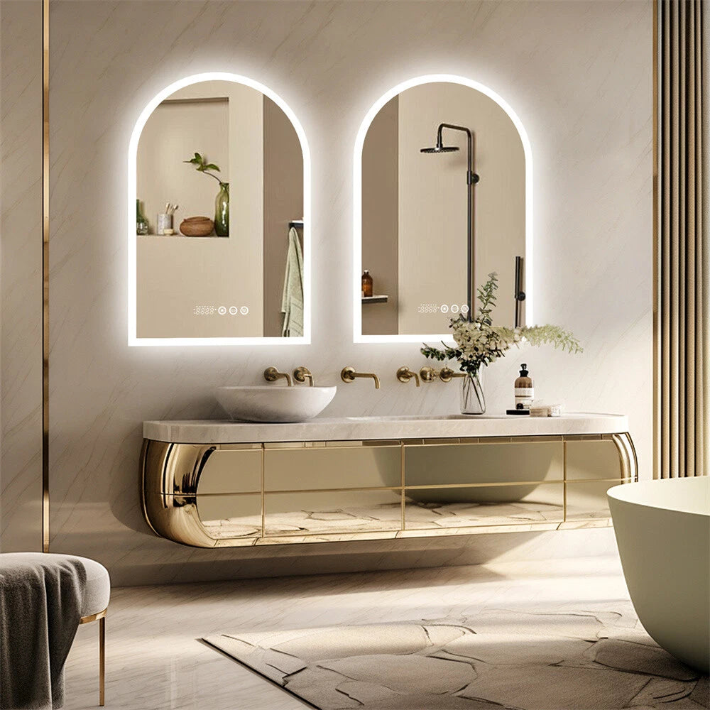 Backlit Bathroom Mirror Arched Wall Vanity Mirror 3 Color Lights Anti-fog Makeup