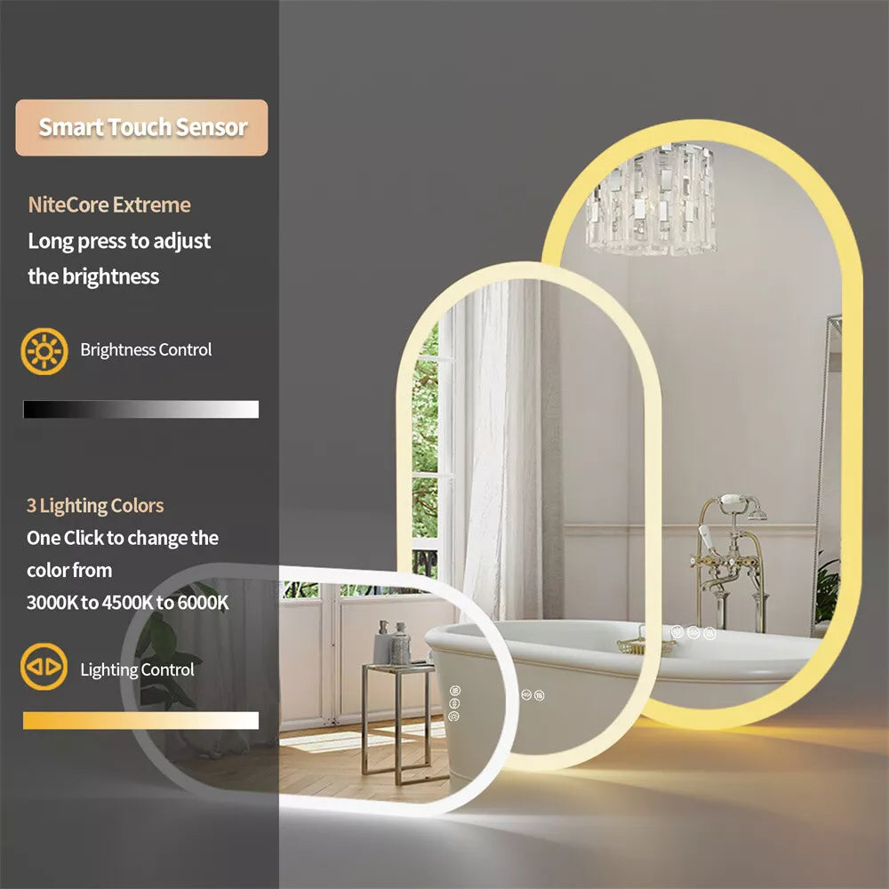 Stepless Dimming Illuminated LED Bathroom Mirror Vanity Makeup Wall Mounted Oval