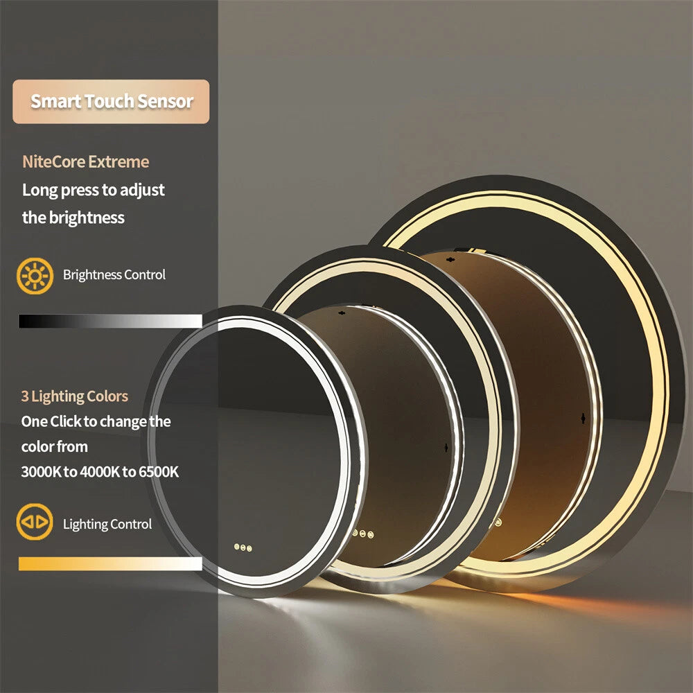 LED Round Mirror Bathroom Vanity Mirror With Lights Anti-fog Dimmable