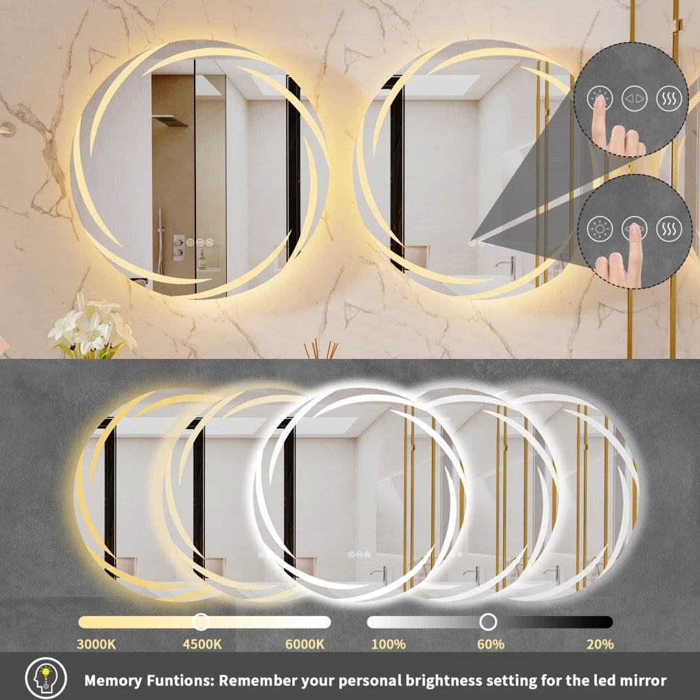 Illuminated Bathroom Wall Mirror Round LED Vanity Makeup Mirror Stepless Dimming