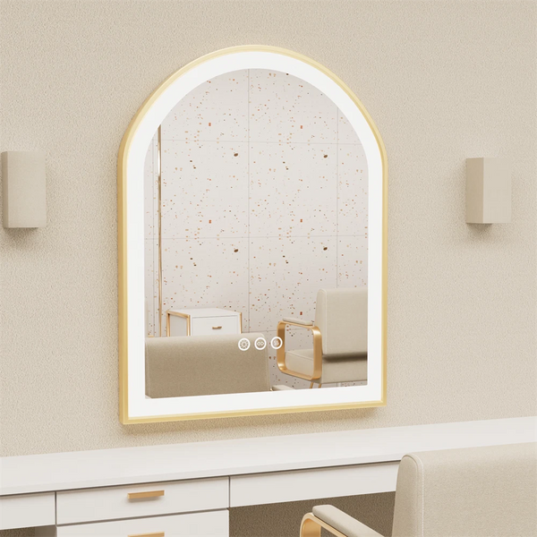 illuminated Gold LED Bathroom Mirror with Aluminum Framed for Vanity Dimmable HD