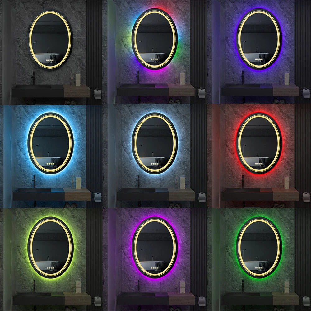 Oval Bathroom HD Vanity Mirror RGB Multicolor Backlit+Adjustable Front-Lighted