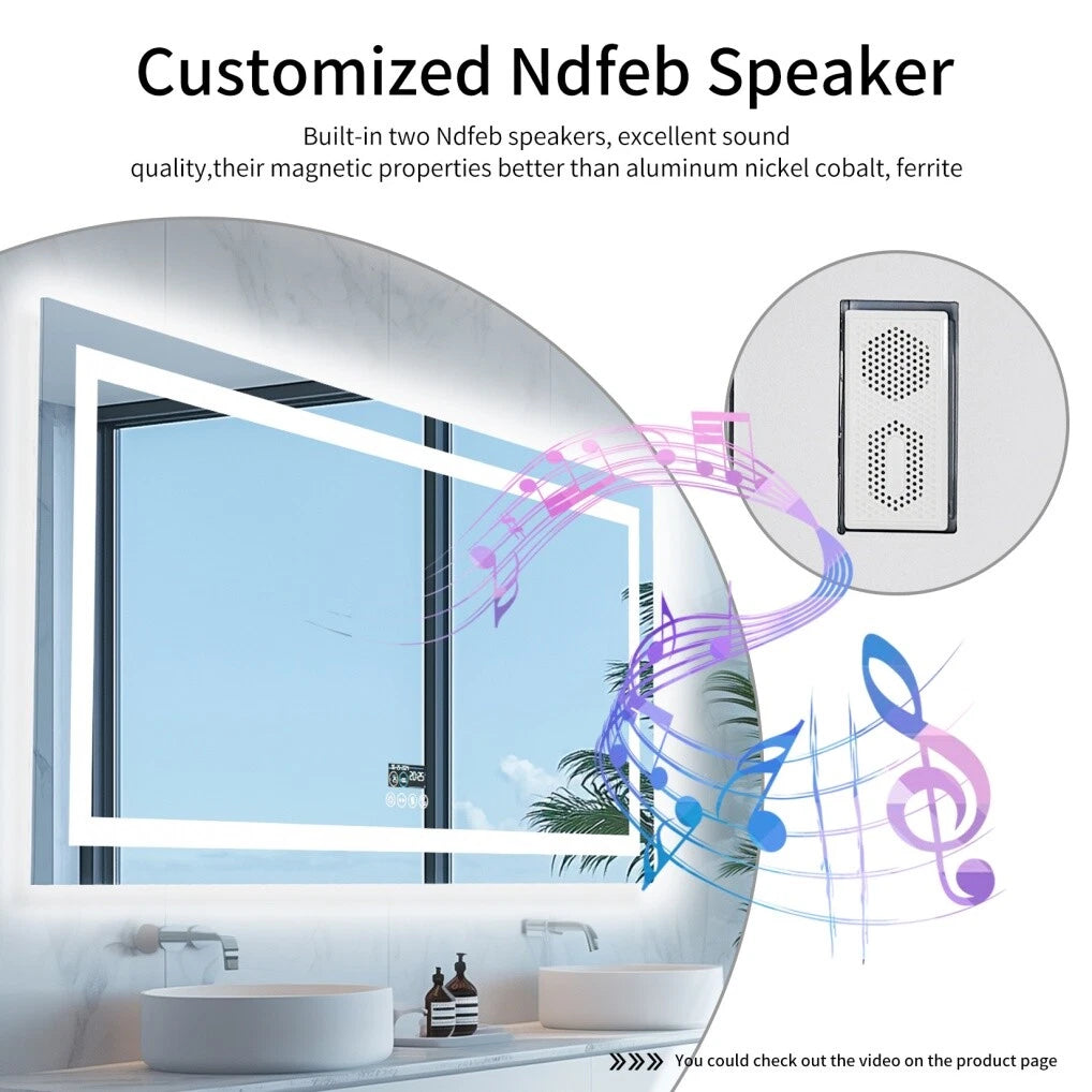 Large LED Bluetooth Mirror Bathroom Vanity Mirror Anti-Fog, Dimmable,HD 71x32 in