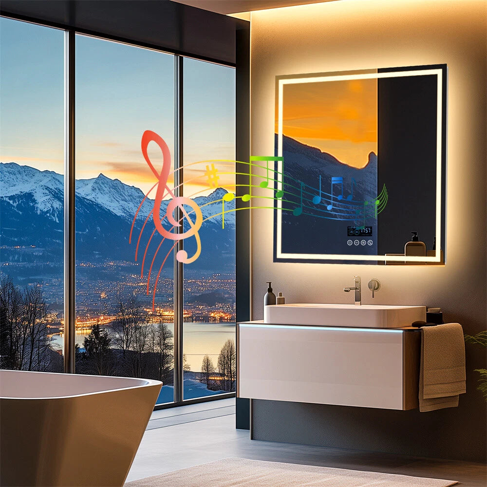 LED Bathroom Mirror Frontlit & Backlit Bluetooth Speaker Anti-Fog Dimmable 32"