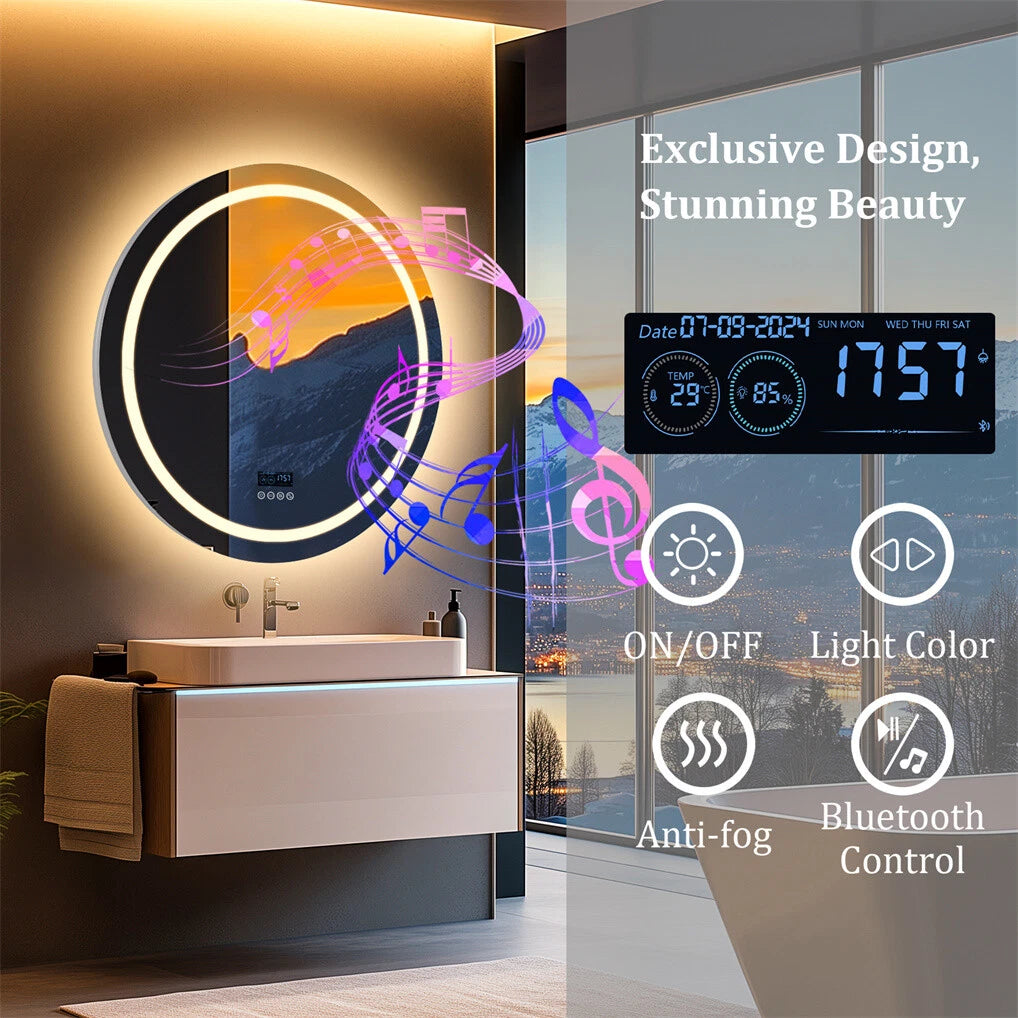 Anti-fog Bathroom Mirror Vanity Mirror with Light Bluetooth HD LED Makeup Mirror