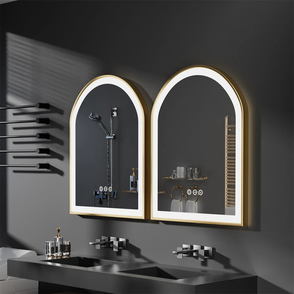 illuminated Gold LED Bathroom Mirror with Aluminum Framed for Vanity Dimmable HD