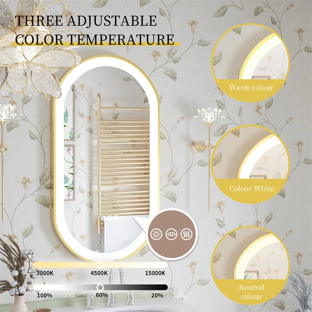 Gold LED Bathroom Mirror with Lights HD Makeup Vanity Mirrors Anti Fog Ul Listed