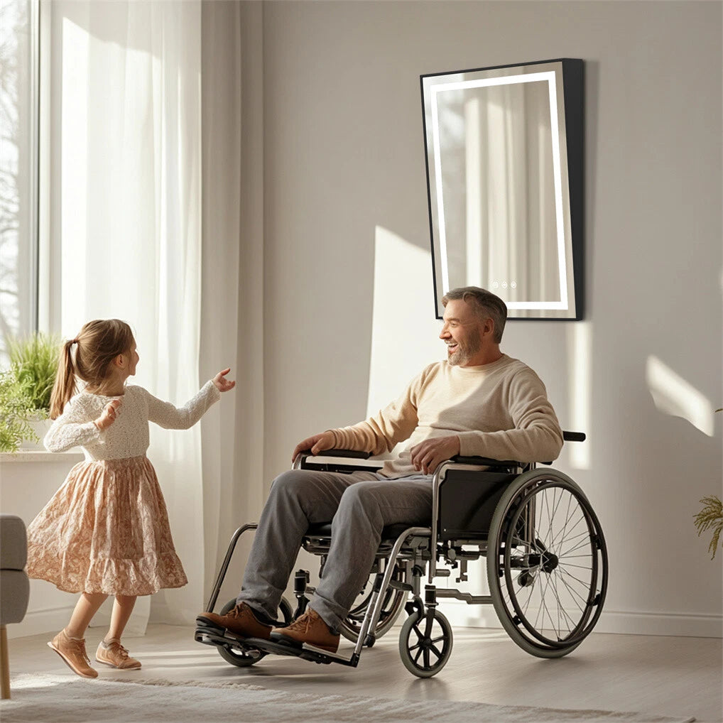 LED Bathroom Mirror with Fixed Tilt Vanity Mirror for Wheelchair Users 24x36inch