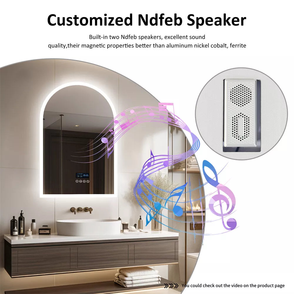 LED Bathroom Lighted Mirror w/ Bluetooth Antifog Dimmable Vanity Digital Display