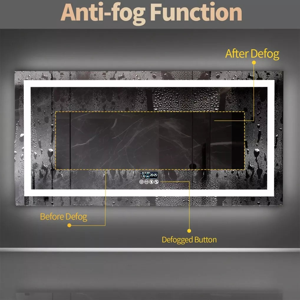 Large LED Bluetooth Mirror Bathroom Vanity Mirror Anti-Fog, Dimmable,HD 71x32 in