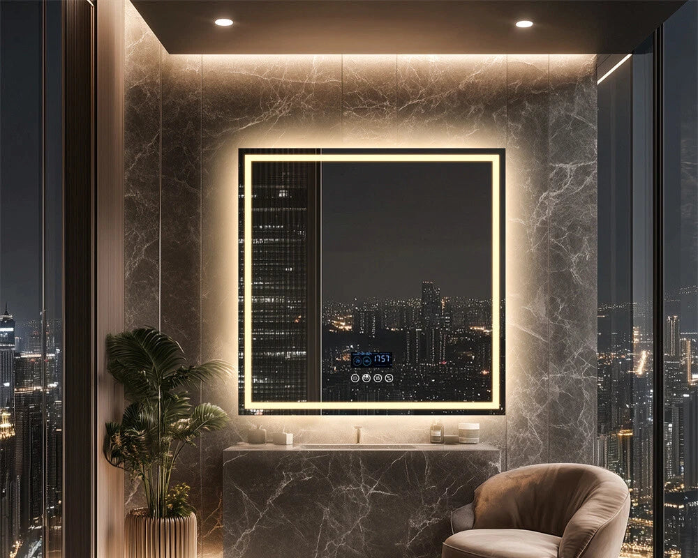 LED Bathroom Mirror Frontlit & Backlit Bluetooth Speaker Anti-Fog Dimmable 32"