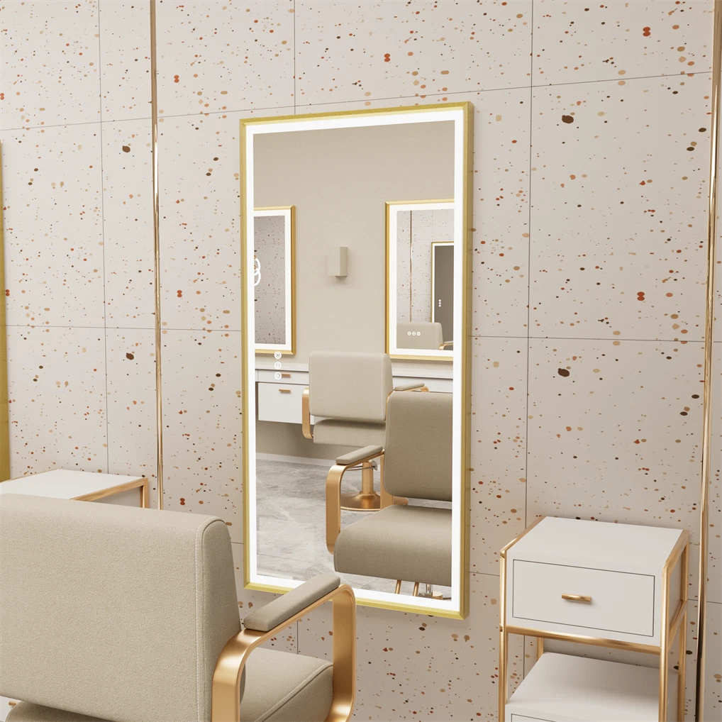 Large LED Bathroom Mirrors Front Light Gold Aluminum Framed Vanity Mirror
