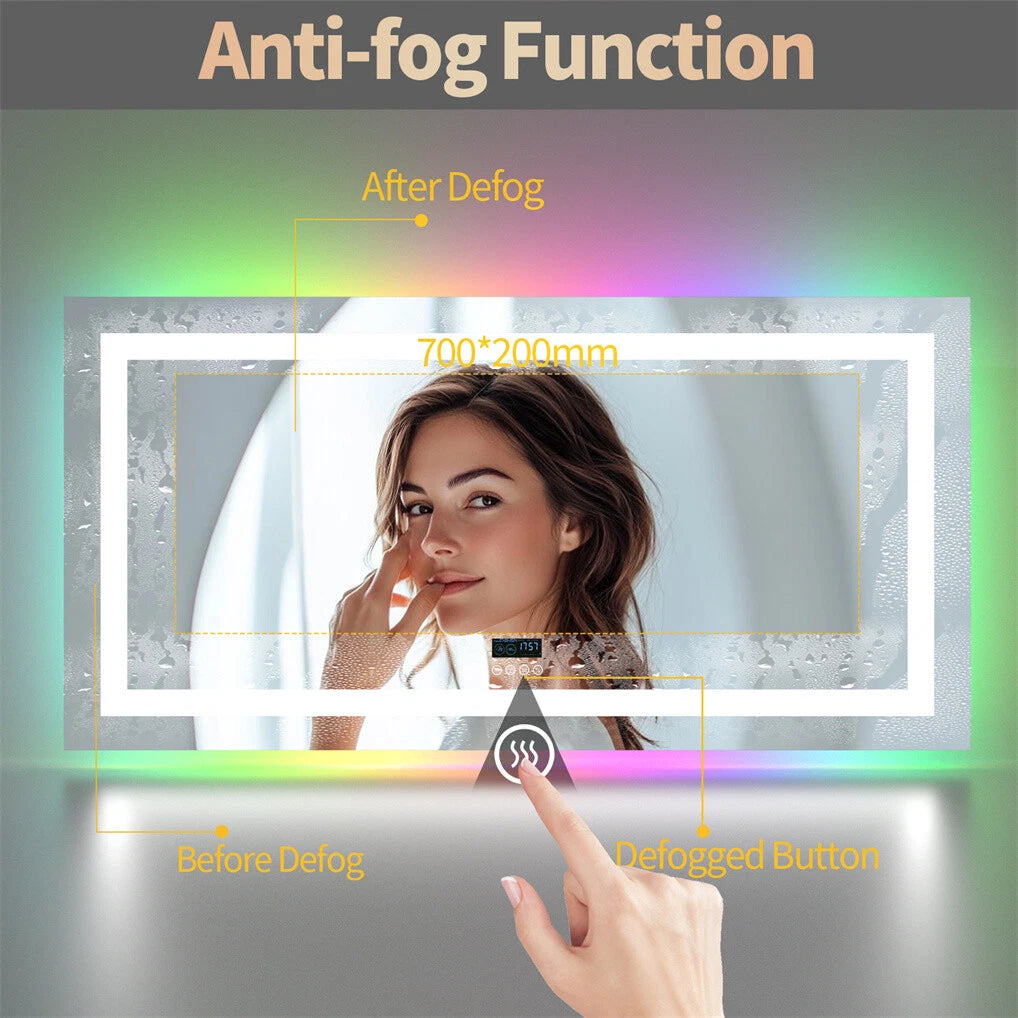 LED Bathroom Mirror with Lights Bluetooth Wall Mirrors Anti-Fog Dimmable