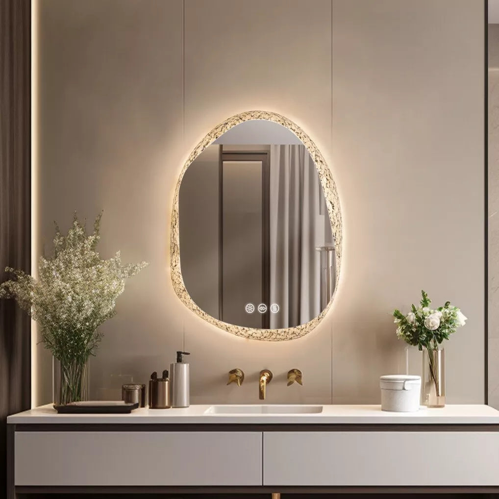 LED Mirror Bathroom Wall Vanity Mirrors Dimmable Tempered Glass Irregular
