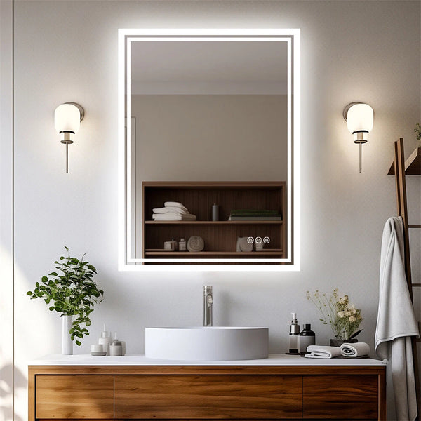 Bathroom Mirror Backlight Anti-Fog Dimmable Wall Vanity Mirrors Memory 3 Colors