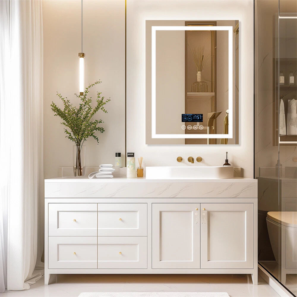 Anti-fog LED Lighted Bathroom Mirror with Bluetooth Speaker Front-lit Backlight