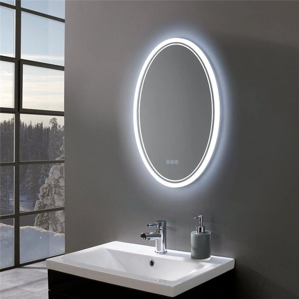 Oval LED Bathroom Mirror Frontlit & Backlit AntiFog Dimmable Wall Vanity Mirror