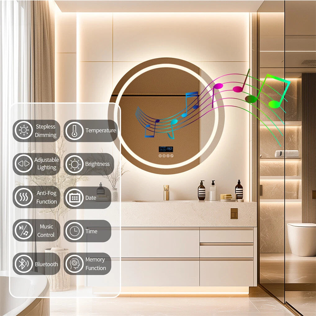 Anti-fog Bathroom Mirror Vanity Mirror with Light Bluetooth HD LED Makeup Mirror