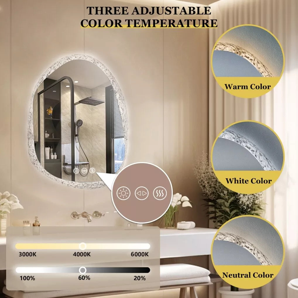 LED Mirror Bathroom Wall Vanity Mirrors Dimmable Tempered Glass Irregular