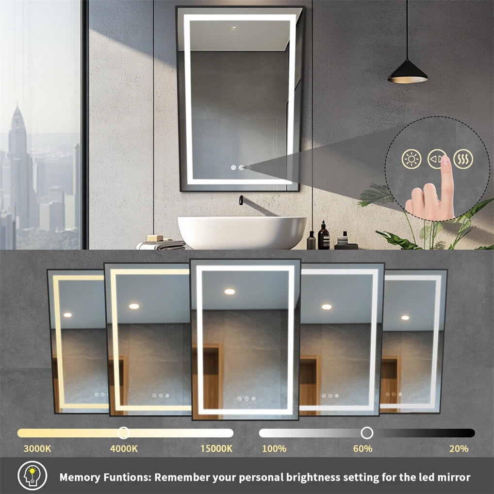 LED Bathroom Mirror with Fixed Tilt Vanity Mirror for Wheelchair Users 24x36inch