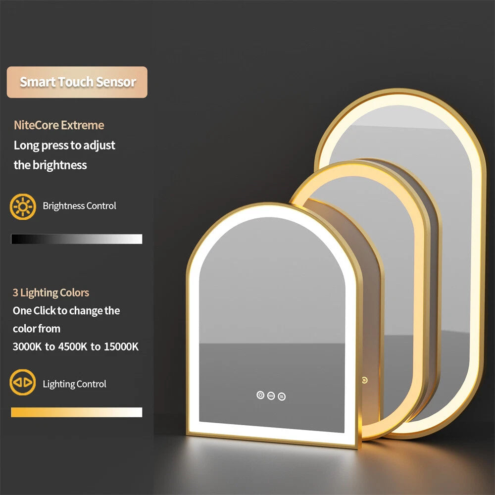 illuminated Gold LED Bathroom Mirror with Aluminum Framed for Vanity Dimmable HD
