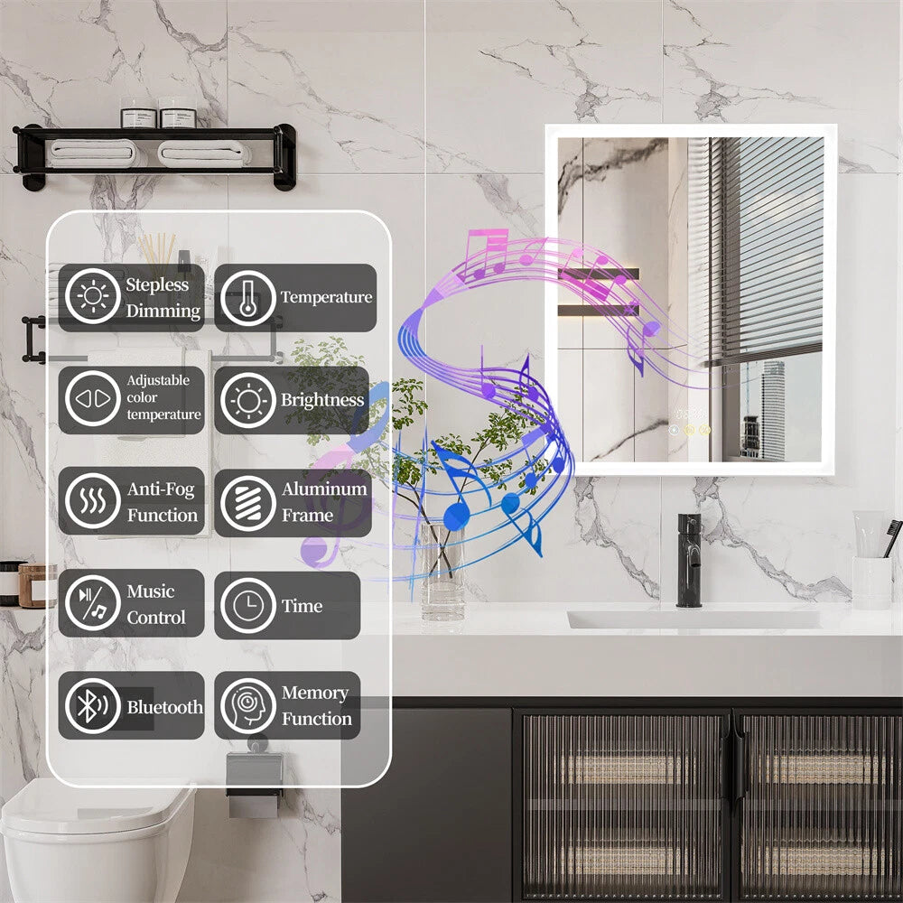 Bluetooth LED Medicine Cabinet with Light Dimmable Wall Mirror Cabinet Storage