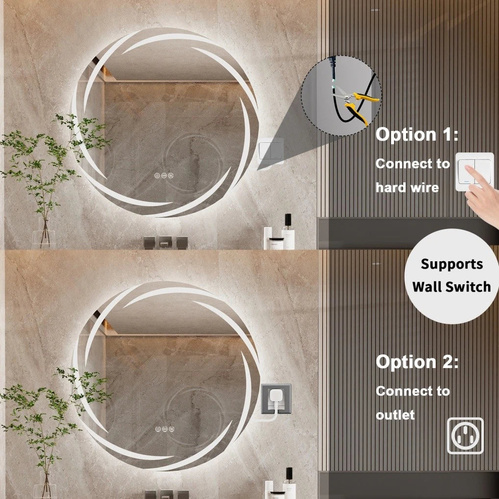 Illuminated Bathroom Wall Mirror Round LED Vanity Makeup Mirror Stepless Dimming