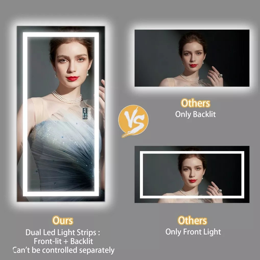 Large LED Bluetooth Mirror Bathroom Vanity Mirror Anti-Fog, Dimmable,HD 71x32 in