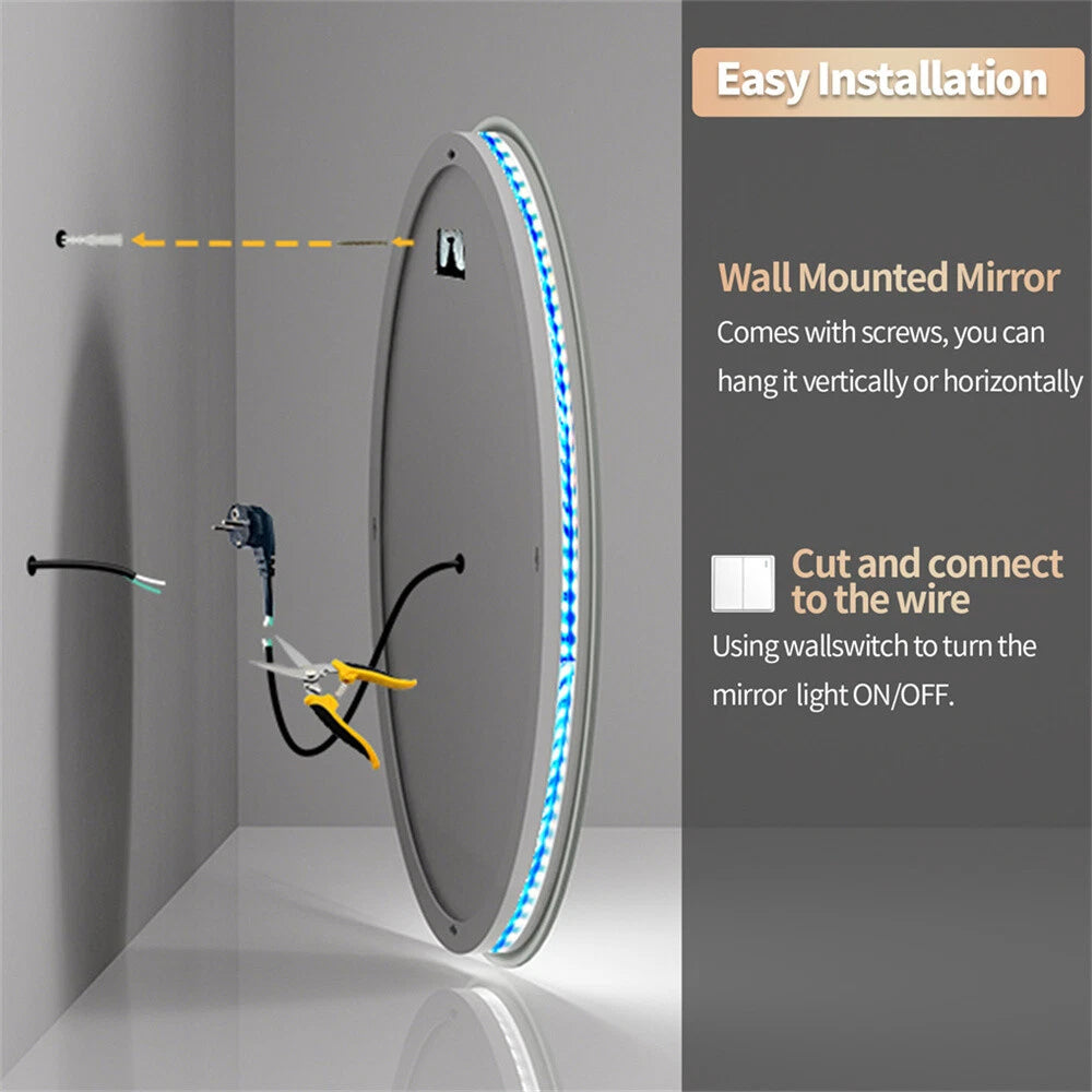 Oval Bathroom HD Vanity Mirror RGB Multicolor Backlit+Adjustable Front-Lighted