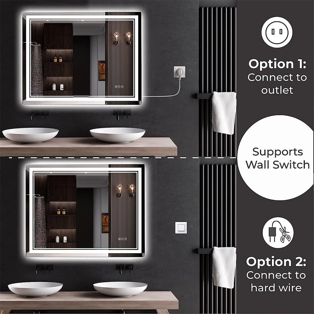 LED Bathroom Mirror With Front Backlit Dimmable Vanity Wall Mirror HD Anti-fog wisinhome wisinhome (14293)