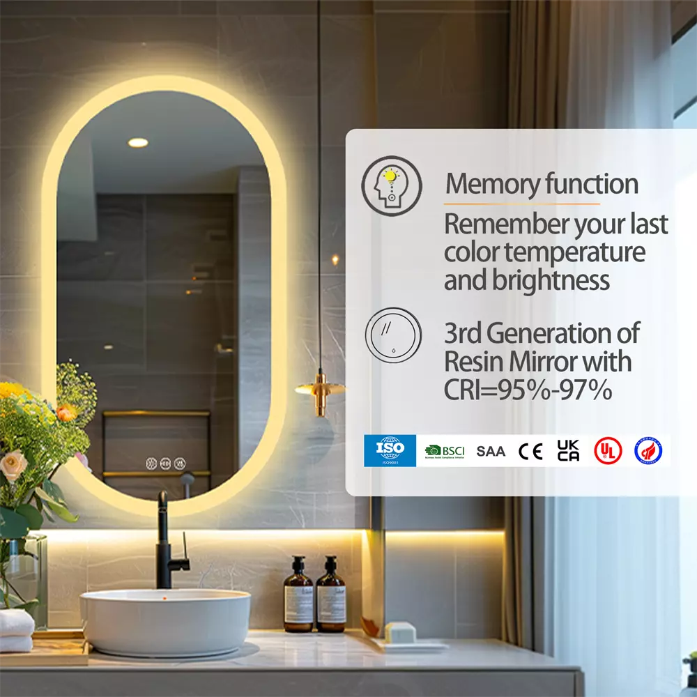 Stepless Dimming Illuminated LED Bathroom Mirror Vanity Makeup Wall Mounted Oval