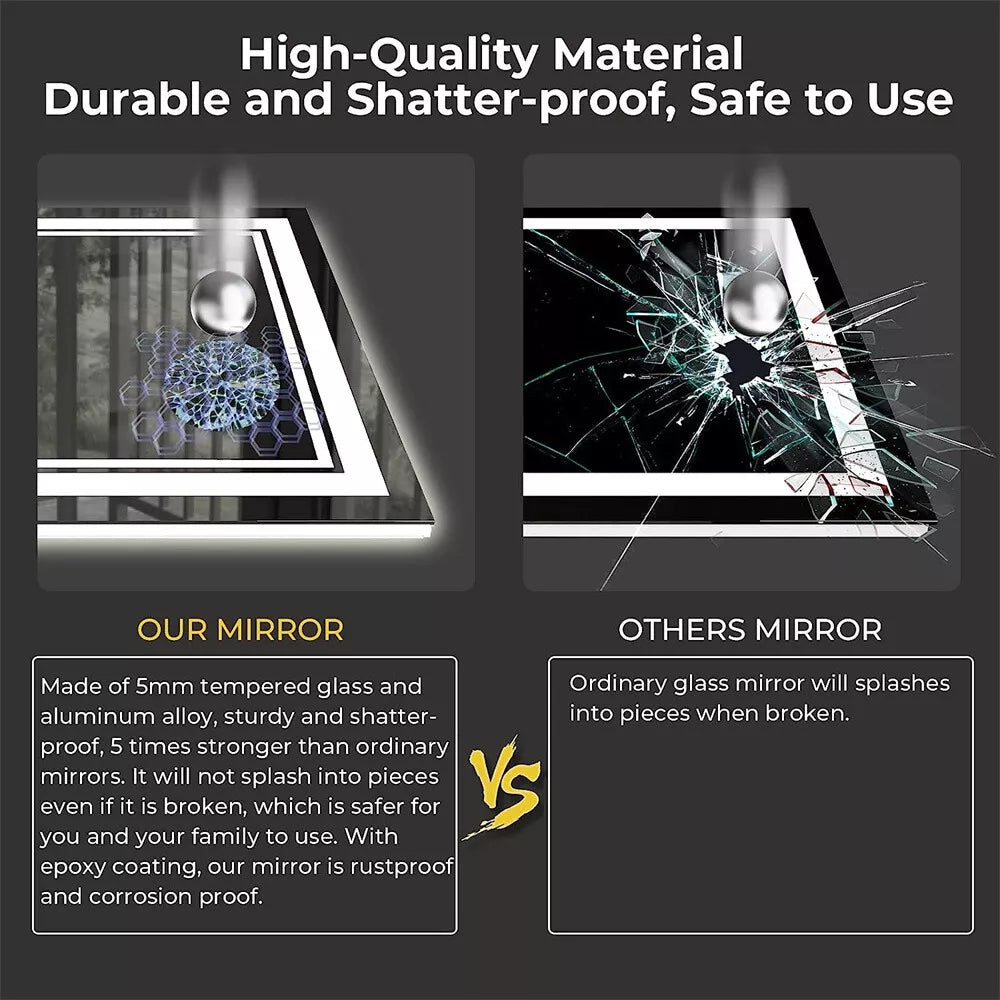 LED Bathroom Mirror With Front Backlit Dimmable Vanity Wall Mirror HD Anti-fog wisinhome wisinhome (14293)