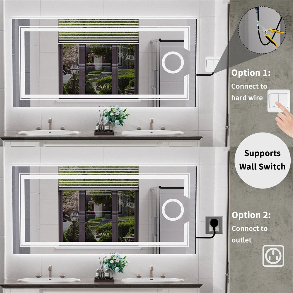Large LED Bathroom Mirror Wall Mounted Vanity Touch Dimmable Magnifying Mirrors