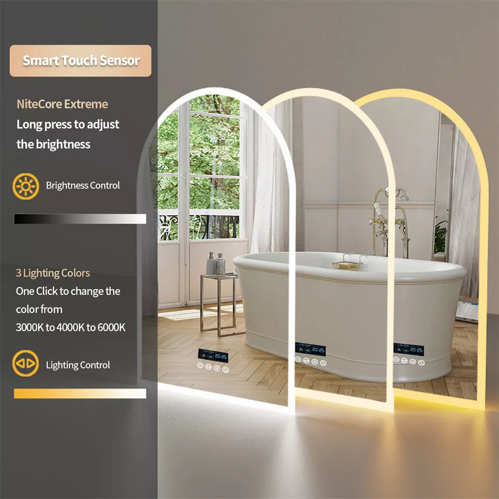 LED Bathroom Lighted Mirror w/ Bluetooth Antifog Dimmable Vanity Digital Display