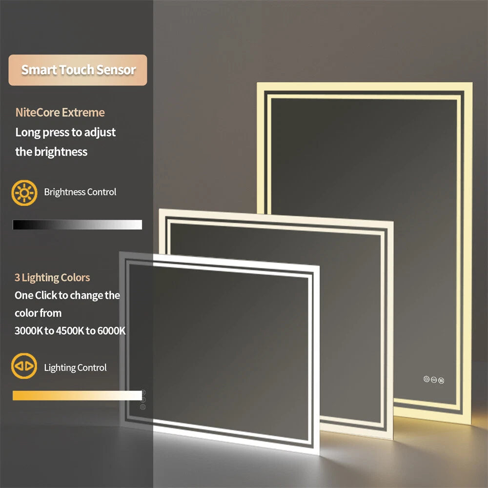 Bathroom Mirror Backlight Anti-Fog Dimmable Wall Vanity Mirrors Memory 3 Colors