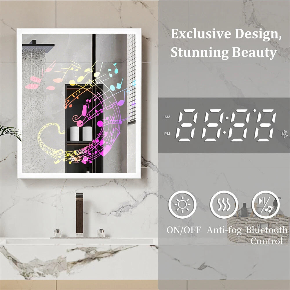 Bluetooth LED Medicine Cabinet with Light Dimmable Wall Mirror Cabinet Storage