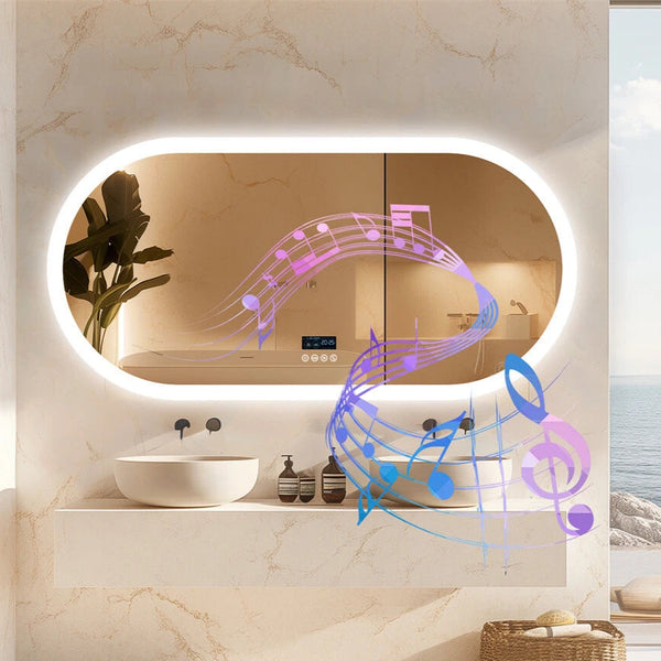 Large Bluetooth LED Bathroom Mirror Wall Vanity Mirror Dimmable Anti-fog Touch