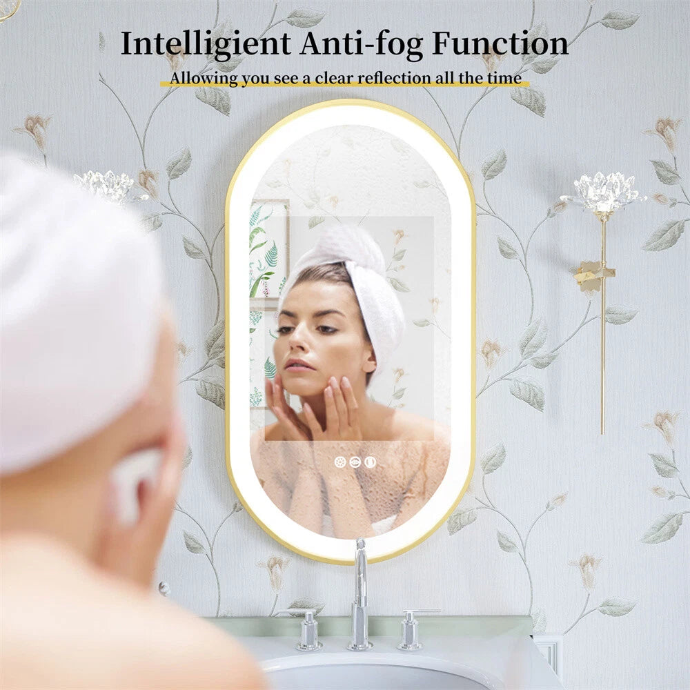 Gold LED Bathroom Mirror with Lights HD Makeup Vanity Mirrors Anti Fog Ul Listed