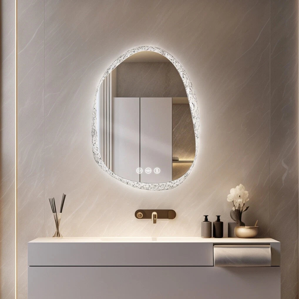 LED Mirror Bathroom Wall Vanity Mirrors Dimmable Tempered Glass Irregular