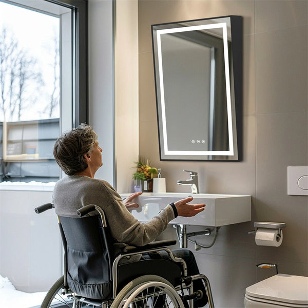 LED Bathroom Mirror with Fixed Tilt Vanity Mirror for Wheelchair Users 24x36inch