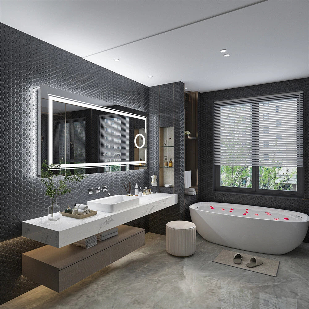 Large LED Bathroom Mirror Wall Mounted Vanity Touch Dimmable Magnifying Mirrors