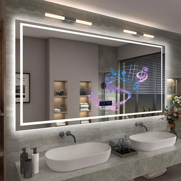 Large LED Bluetooth Mirror Bathroom Vanity Mirror Anti-Fog, Dimmable,HD 71x32 in