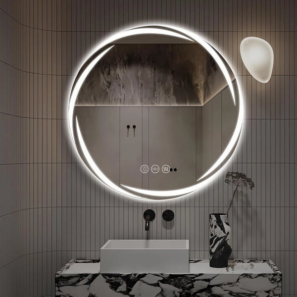 Illuminated Bathroom Wall Mirror Round LED Vanity Makeup Mirror Stepless Dimming