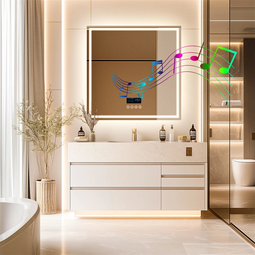 LED Bathroom Mirror Frontlit & Backlit Bluetooth Speaker Anti-Fog Dimmable 32"